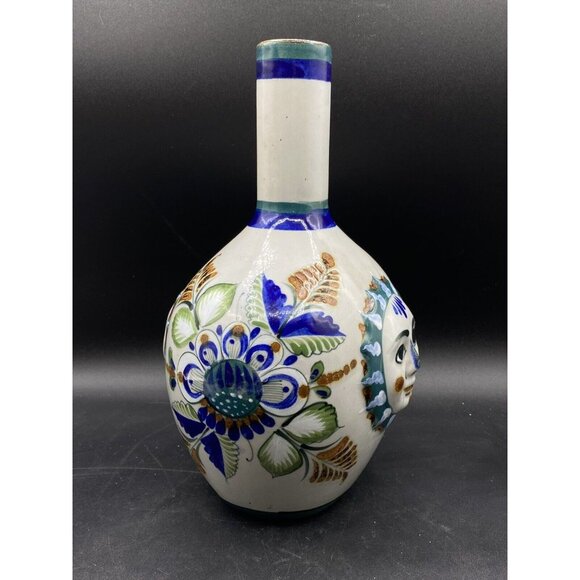 Erandi Tonala Tequila Tumble Up Folk Art Jug Sun Face Florals 11.5” Ceramic - Picture 5 of 14